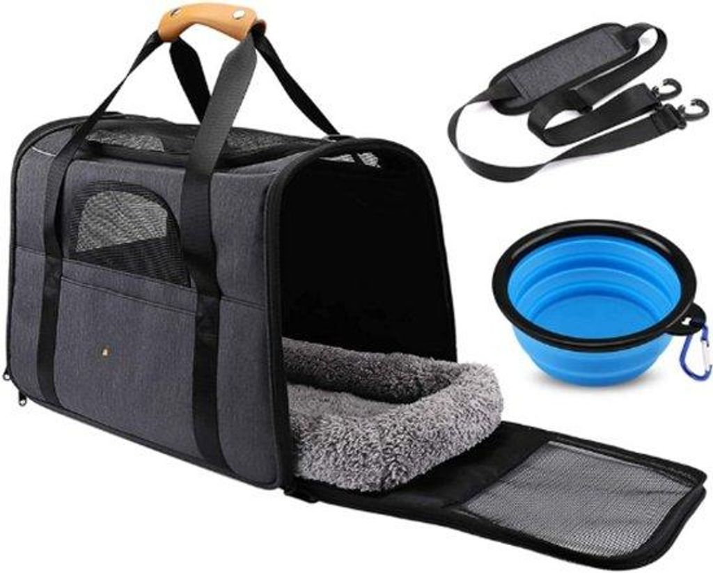 Transportbox für Katzen und Hunde bis 7 kg - Top-Öffnung - Entfernbare Kissen und atmendes Gitter - Grau