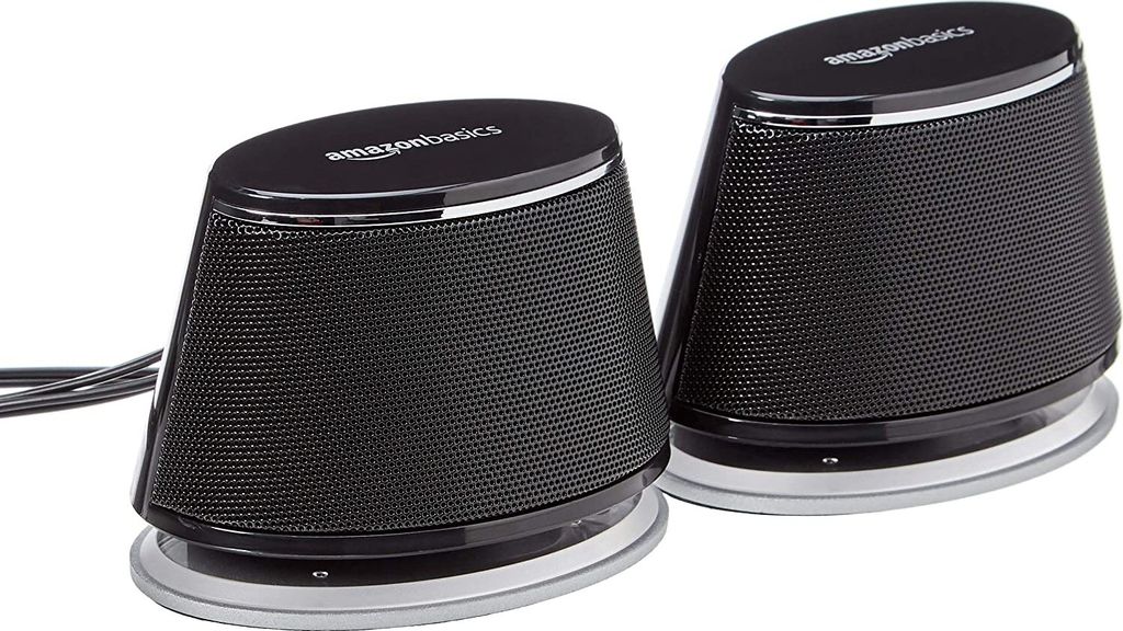 Amazon Basics Stereo-2.0-Lautsprecher für PC oder Laptop, 3,5-mm-AUX-Eingang, USB-Stromversorgung, 1 Paire, Schwarz