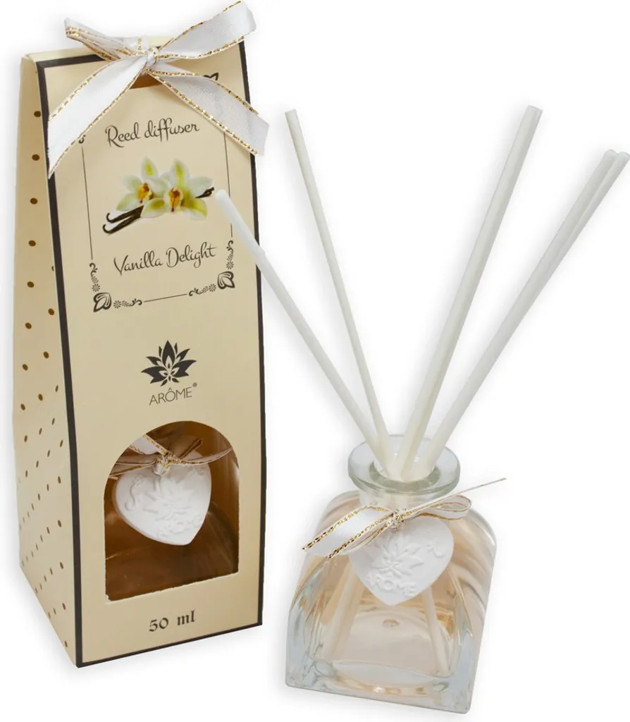Diffuseur de Parfum Vanille 50 ml ARÔME avec Bâtonnets à Diffusion Longue