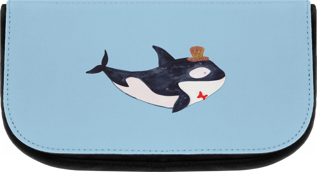 Mr. & Mrs. Panda Waschtasche Orca Zylinder - Blau Pastell - Geschenk, kosmetiktäschchen, Urlaub, Glitter, Kulturtasche, Geburtstag, Make-Up Tasche...