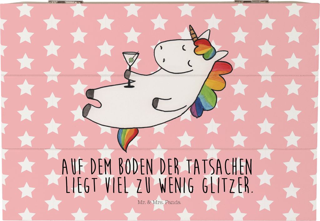 Mr. & Mrs. Panda Geschenkbox Einhorn Cocktail 22 x 15 cm - Rot Pastell - Geschenk, Caipirinha, schmuckkiste, Party, Schatzkiste, Unicorn, Aufbewahr...