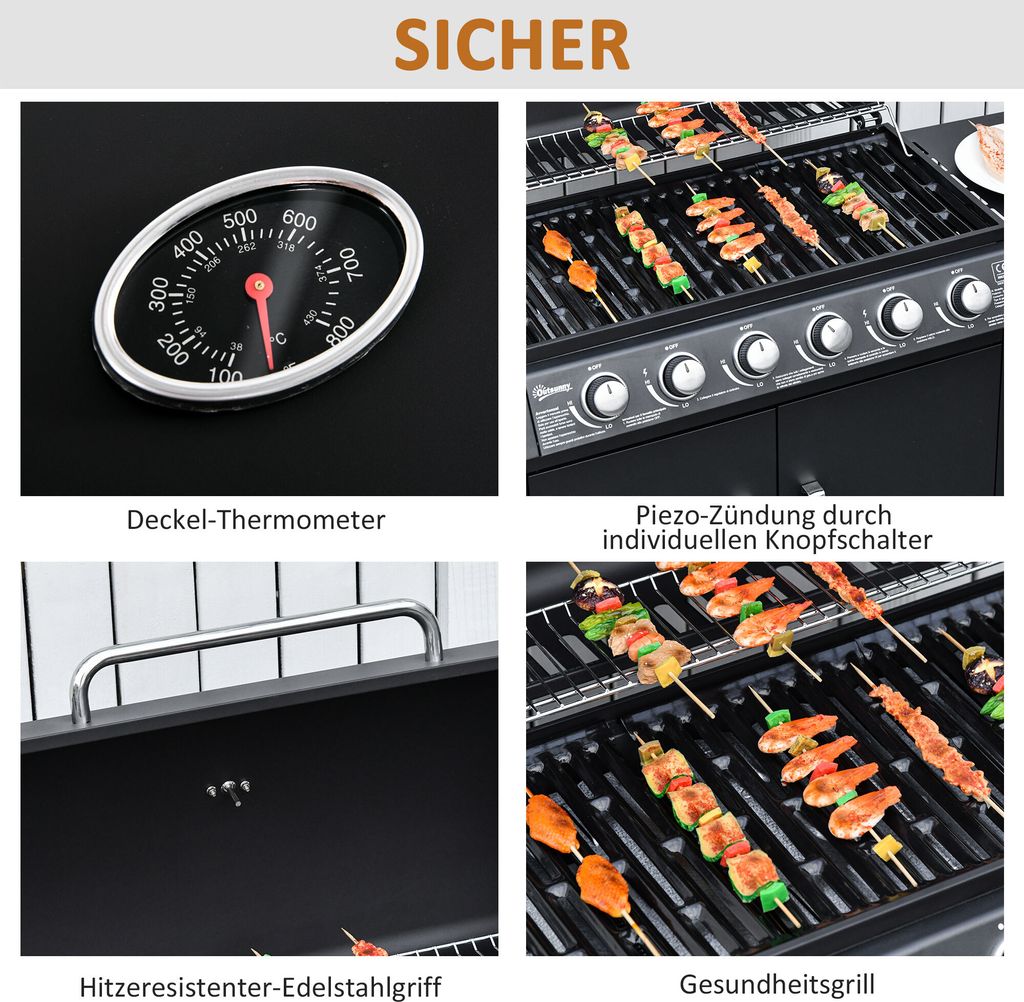 Outsunny Gasgrill BBQ Grillwagen Mit 4