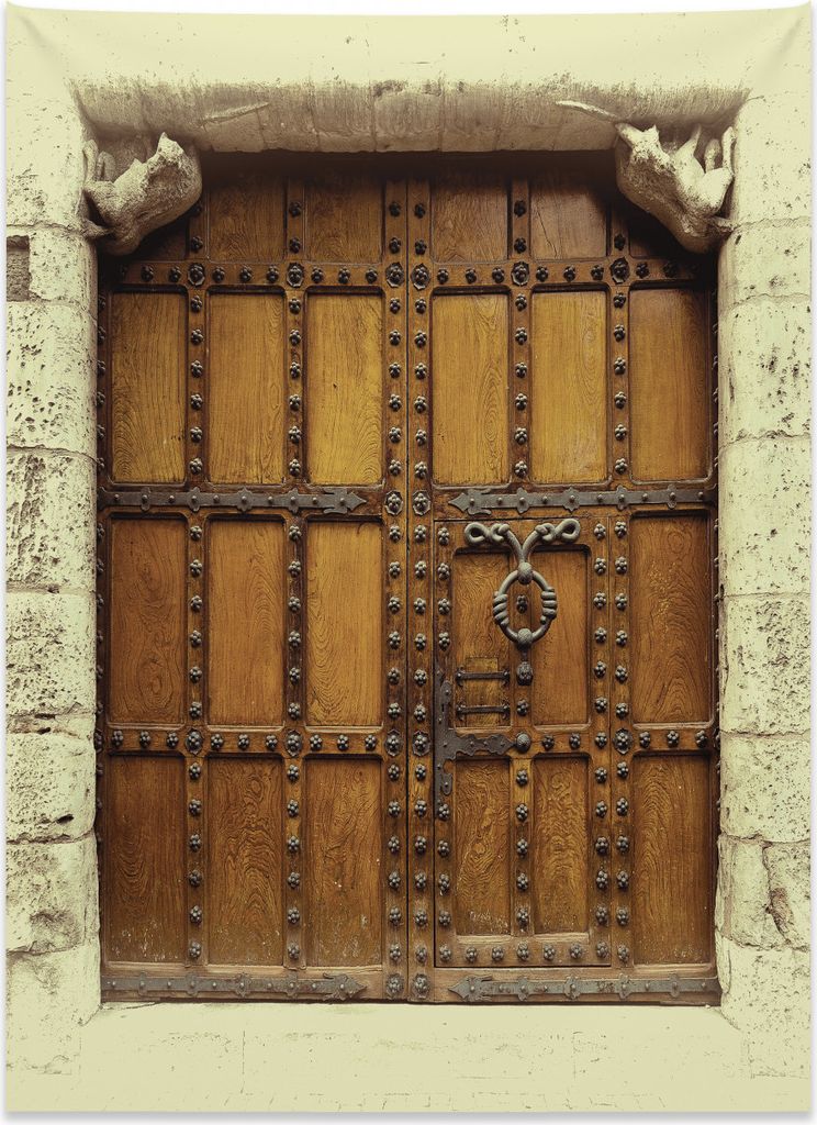 Abakuhaus Retro Wandteppich, Rustikaler Stil Tür-Entwurf aus Weiches Mikrofaser Stoff Kein Verblassen Klare Farben Waschbar, 110 x 150 cm, Creme P...