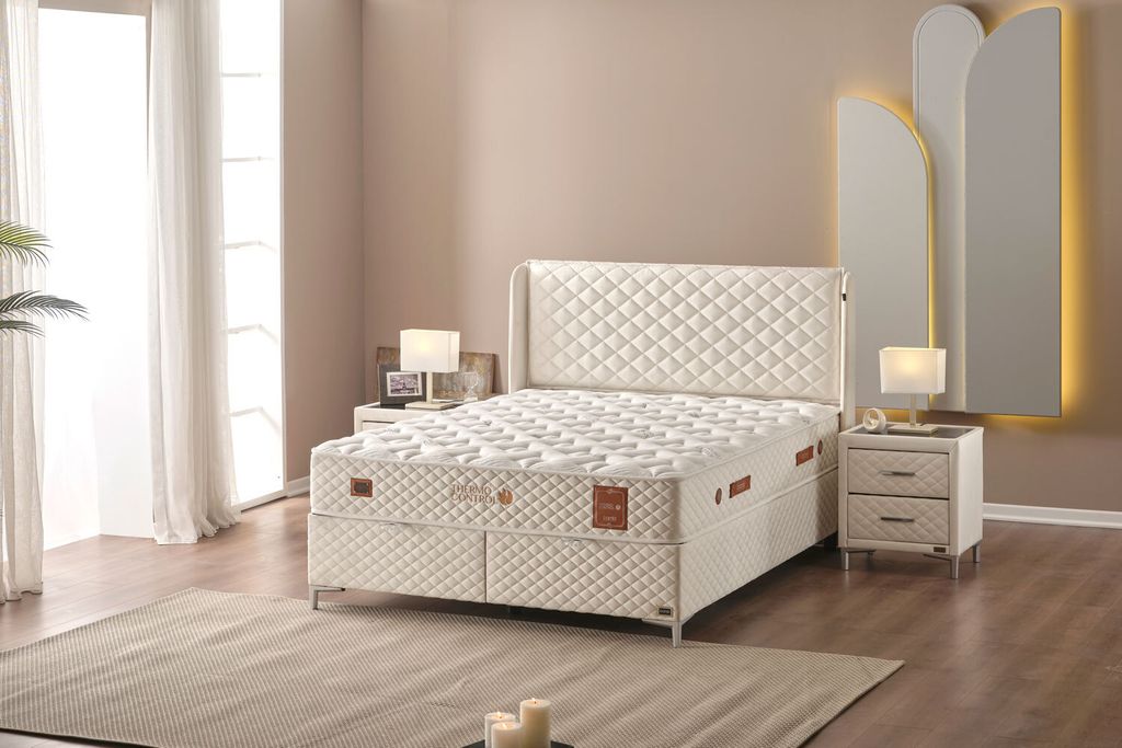Pointhome Bambi Boxspringbett Set 140 x 200, H3, Thermo C. White, Einseitiges Bett, Paketfedersystem , 1 x Matratze, 2 x Bettkasten, 1 x Kopfteil