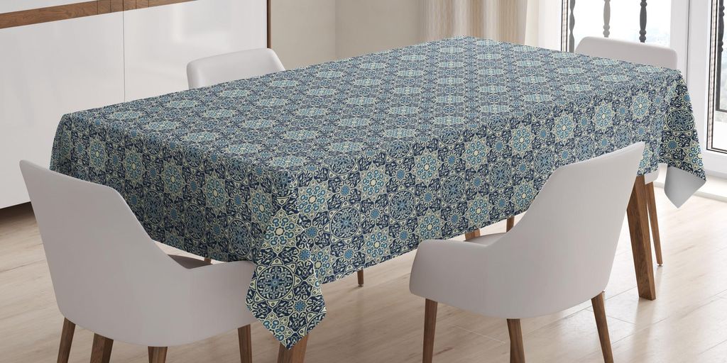 ABAKUHAUS Jahrgang Tischdecke, Traditionelle persische Blumenmotive mit Arabesque-Einflüsse Altmodische Fliese, 140 x 240 cm, Dunkelblau Creme