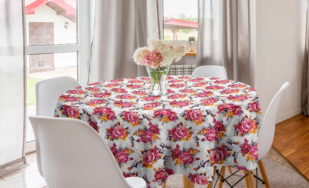 ABAKUHAUS Floreale Tovaglia, Grafica Fiore Silhouettes, Rettangolare per Sala da Pranzo e Cucina, 140 cm x 240 cm, Multicolore