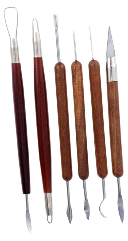 6 Stück Holz- und Metallmodellierwerkzeuge mit Griffen für Töpferarbeiten zum Schneiden, Glätten und Formen von Ton und Skulpturen