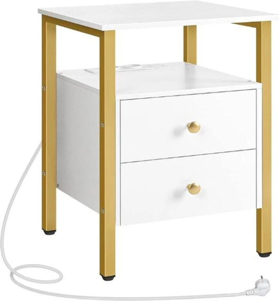Table de chevet avec rallonge et 2 ports USB blanche - Design scandinave