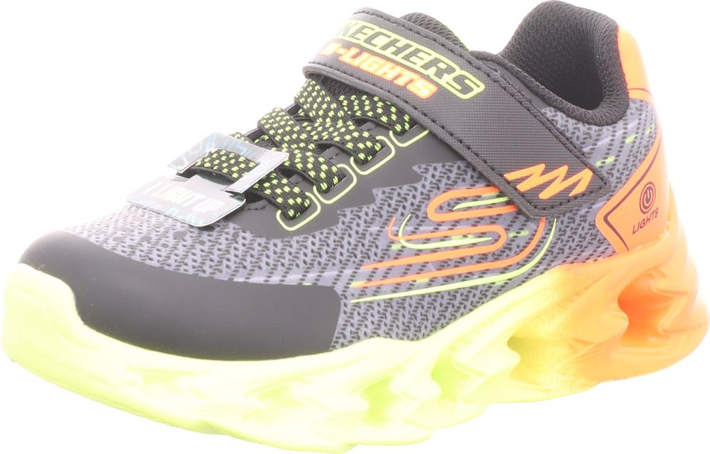 Skechers Kinder-Jungen-Sneaker-Slipper-Klettschuh S-LIGHTS VORTEX 2.0 QUANTRO Schwarz-Orange-Gelb, Farbe:schwarz, EU Größe:271/2