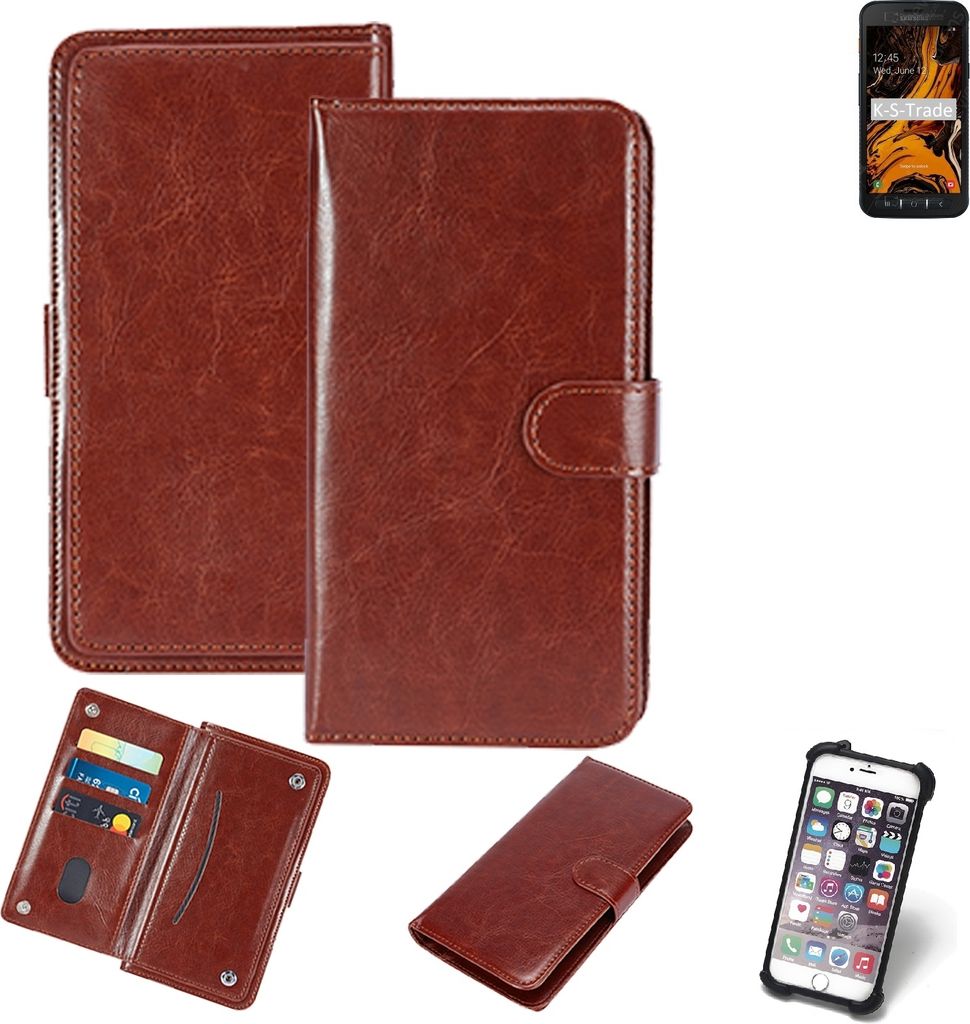 K-S-Trade 360° Hülle kompatibel mit Samsung Galaxy Xcover 4s braun Kunstleder Case BookCase WalletCase Kunstlederederhülle Handyhülle,