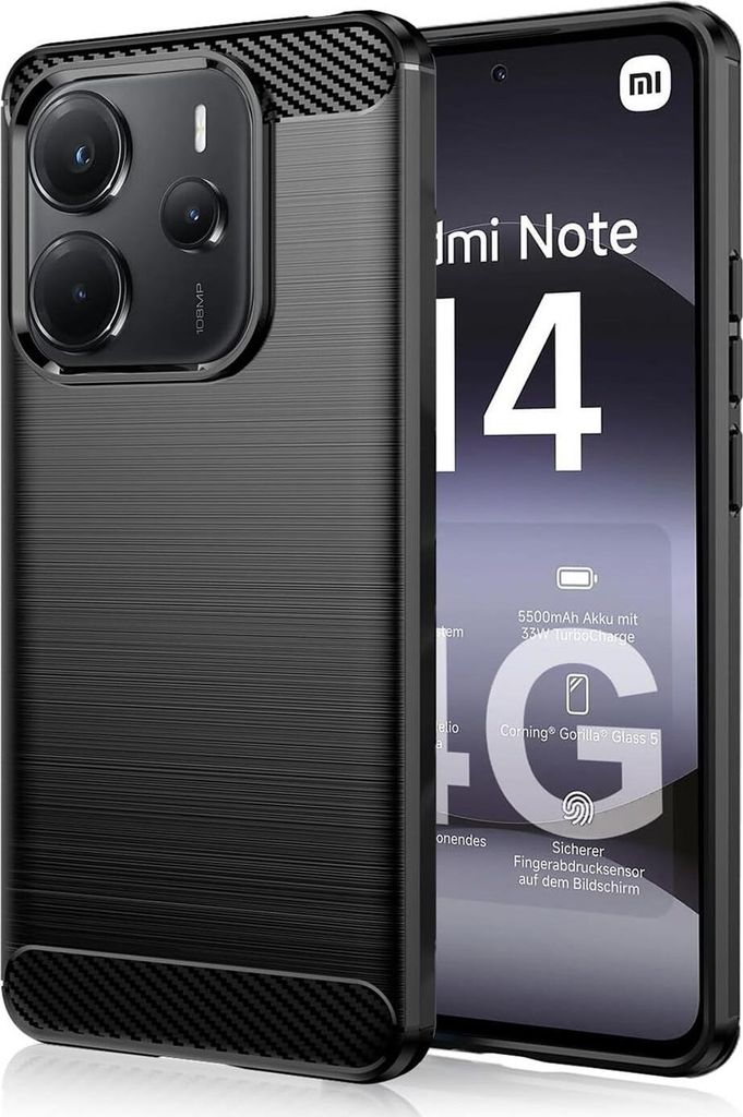Conie Silikon Schutzhülle für Xiaomi Redmi Note 14 (4G) Tasche Case Cover Bumper TPU Carbon Look Hülle in Schwarz