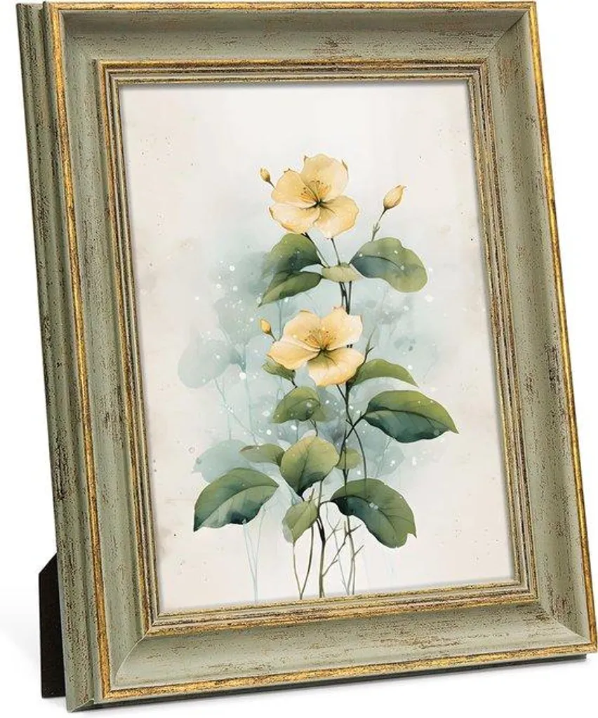 Cadre photo vintage doré et vert avec moulures baroques pour salon chic