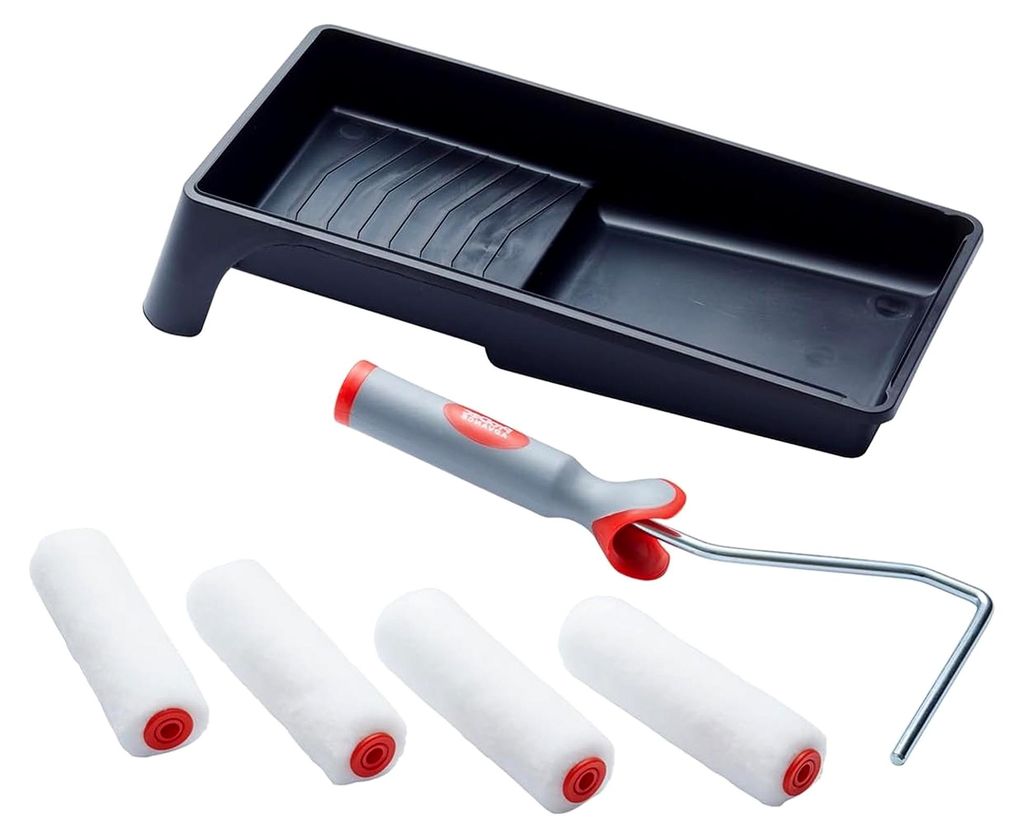 6-teiliges Mini-Farbrollen-Set Ice Fusion, 4 x Rollen, Rahmen und Farbschale – Ultra-glatte Oberfläche für Dispersions- und Satinfarben auf Inn...