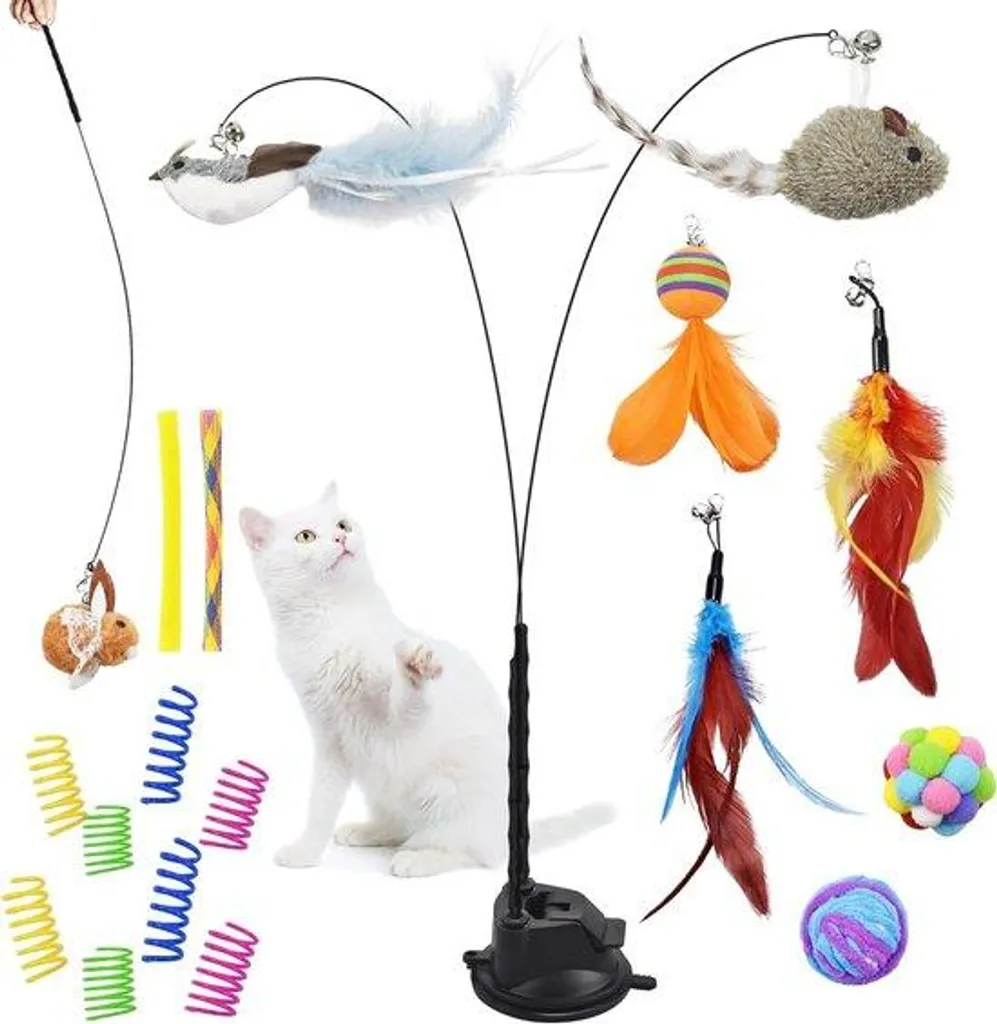 Lot de 22 jouets pour chat avec canne à pêche télescopique et souris