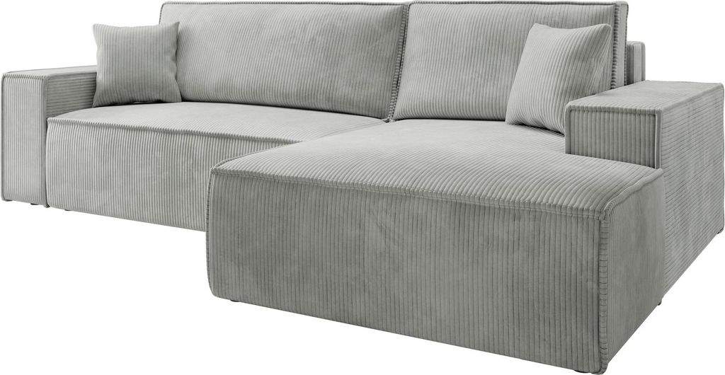 Selsey Farese – Ecksofa mit Cordbezug, Schlaffunktion und Stauraum, Hellgrau, rechts