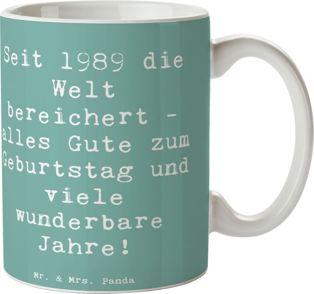 Mr. & Mrs. Panda Tasse Spruch 1989 Geburtstag - Meeresbrise - Geschenk, Freude, Geboren am, cappuccinotasse, Kaffeetasse, Kaffeebecher, Happy Birth...