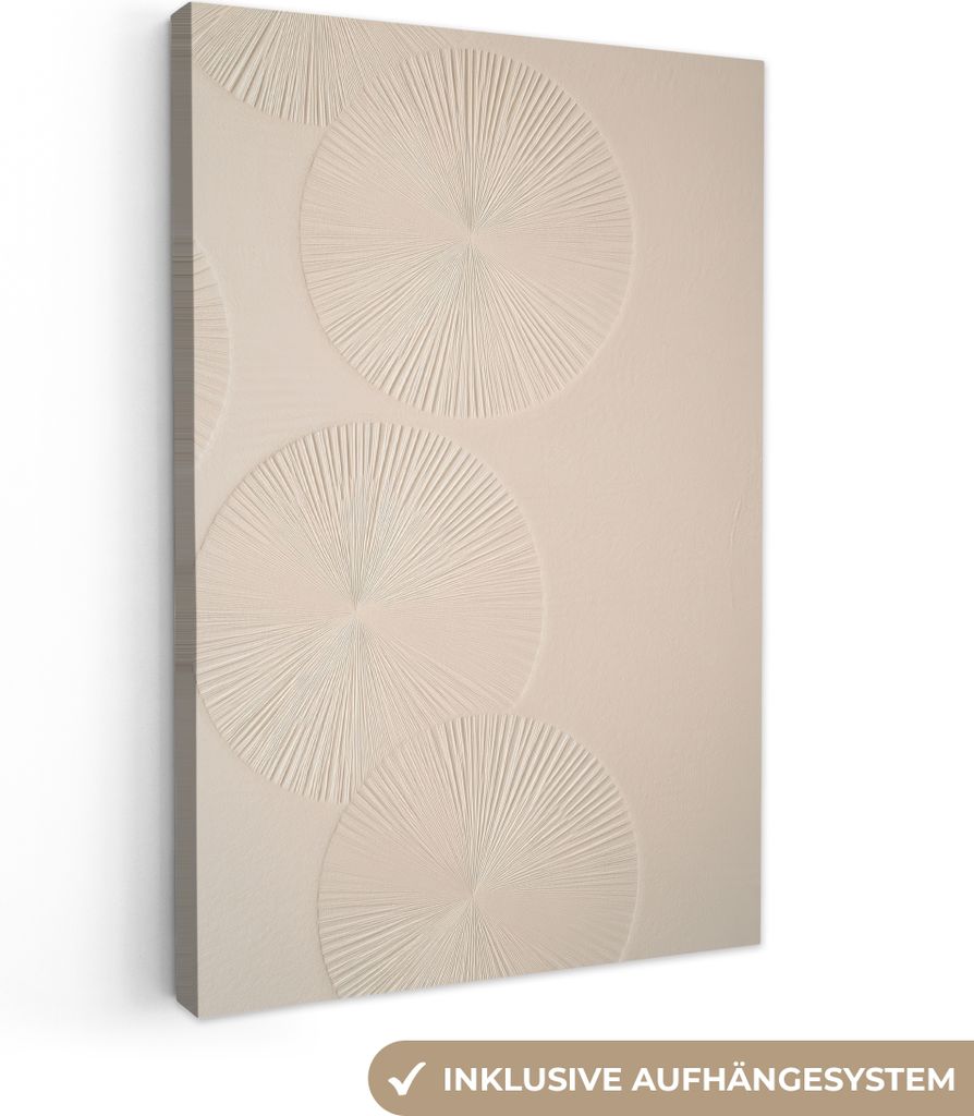 Leinwand Bilder 60x90 cm - Japandi - Kreise - Beige, Bild Modern, Wanddeko, Gemälde