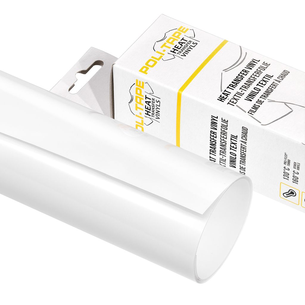 Poli-Tape Turbo, Hitzebeständige Vinylrolle, Geflocktes Wärmeübertragungsvinyl, Weiß, Einfarbig, 60 °C, 500 mm