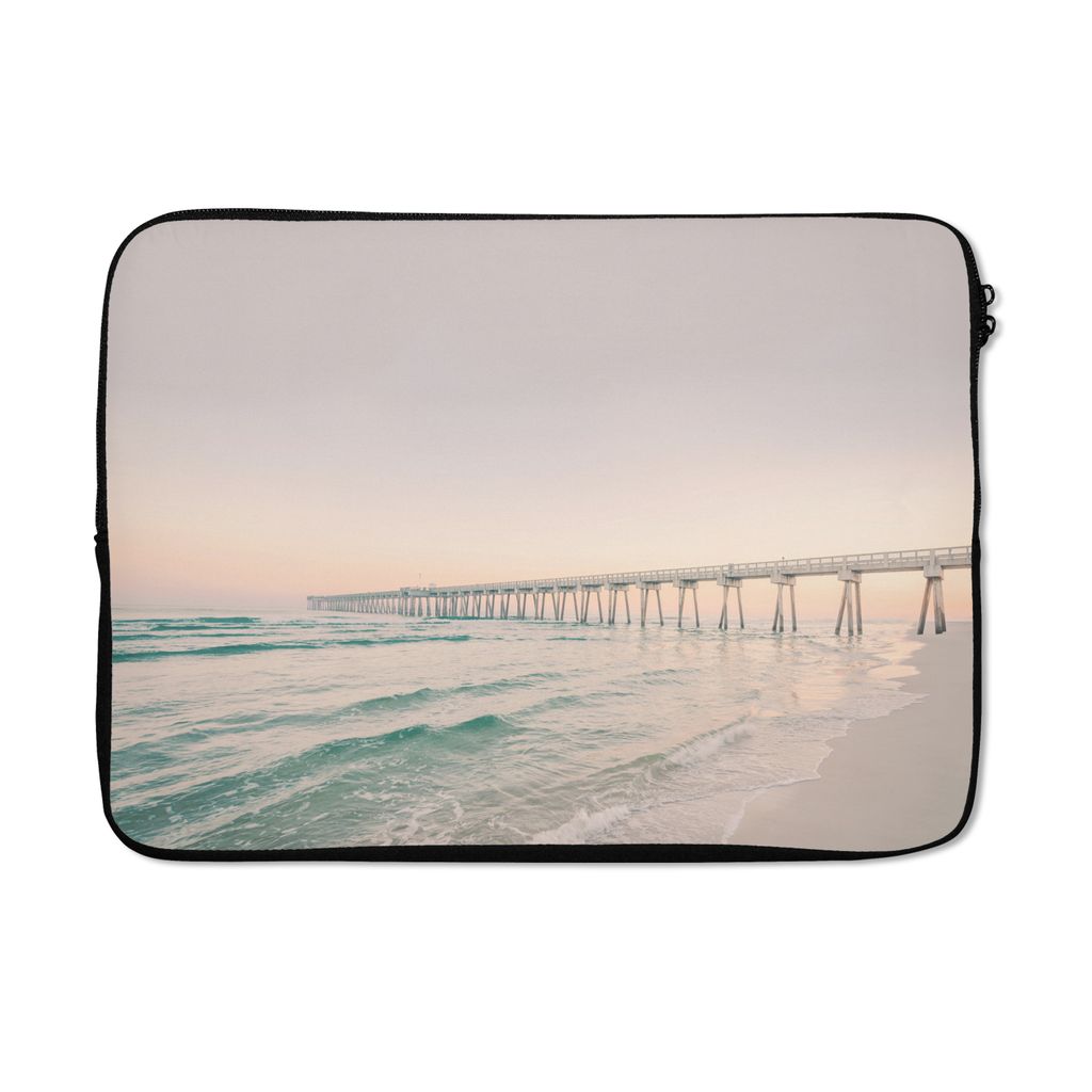 MuchoWow Laptop Hülle 14 ZollMeer - Strand - Brücke - Natur - Sonnenuntergang Laptoptasche - Laptoptasche - Stoßsicher - Schutzhaube