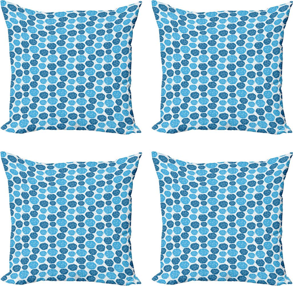ABAKUHAUS Abstrakt Kissenbezug Set (4 Stück), Formen mit Streifen Dots, Moderner Doppelseitiger Digitaldruck, 40 cm x 40 cm, Blau und Hellblau