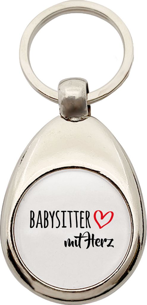 Huuraa Schlüsselanhänger Babysitter mit Herz Metall Schlüsselring Einkaufswagenchip Geschenkidee