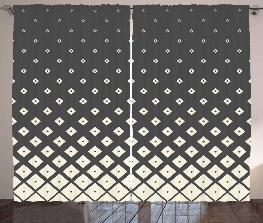 ABAKUHAUS Geometrisch Rustikaler Vorhang, Rhombus Formen Entwurf, Wohnzimmer Universalband Gardinen mit Schlaufen und Haken, 280 x 225 cm, grau-Creme