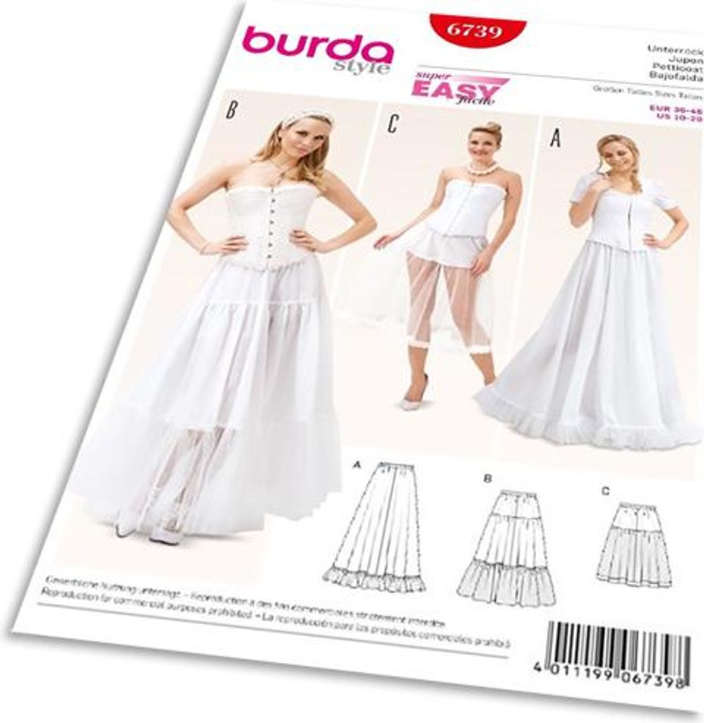 6739 Unterrock, Gummidurchzug, Stufenrock, Burda