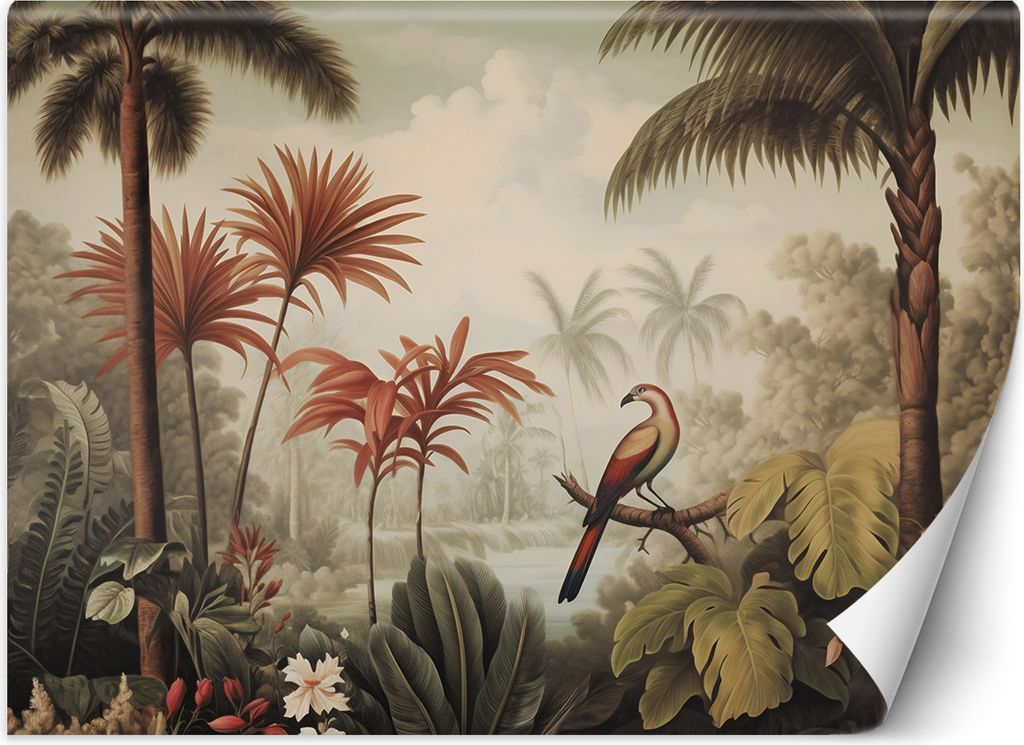 Vlies fototapete Tropischer Vogel im Dschungel 450x315 cm Feeby Grün inkl. Kleber einfache Montage