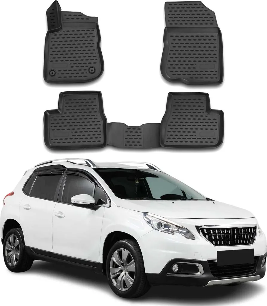 Set 4 Tappetini Gomma TPE Peugeot 2008 2014-2019 Impermeabili Nero