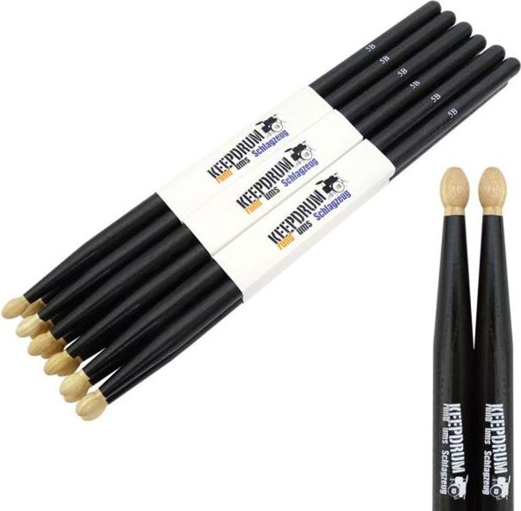 keepdrum 5BB Black Hickory Schlagzeugstöcke 6 Paar
