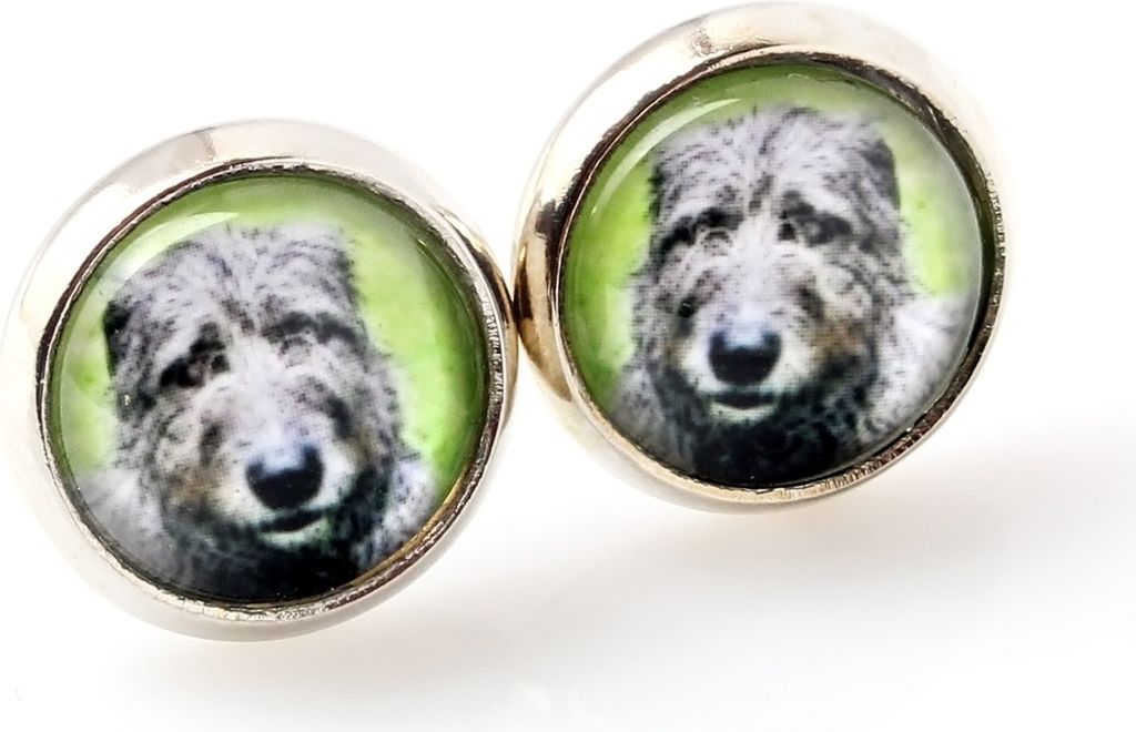 Irischer Wolfshund, Irish Wolfhound - Ohrringe in einer Schachtel, Ihr Foto, handgefertigter Schmuck, Eigenmarke von Art-Dog.