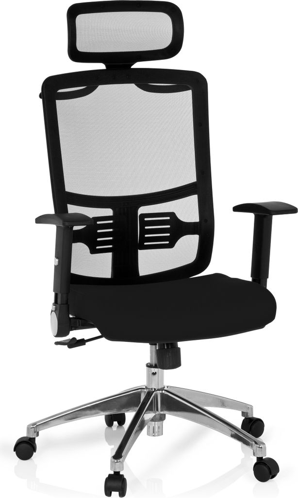 hjh OFFICE Profi Bürostuhl CAYEN Ergonomischer Schreibtischstuhl mit abklappbaren Armlehnen Stoff / Netzstoff Schwarz Drehstuhl für Büro, Zuhause