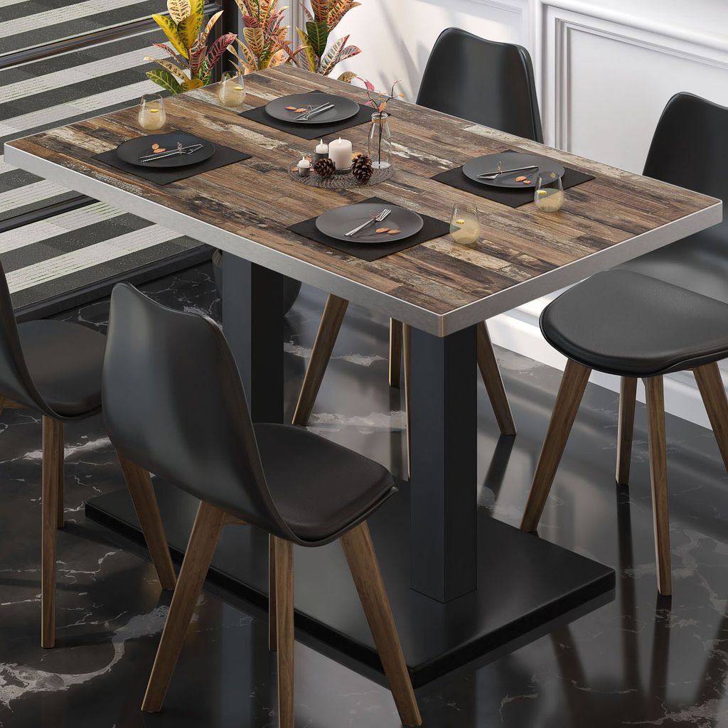 BM | Bistrotisch | B:T:H 120 x 70 x 75 cm | Vintage Old / Schwarz | Rechteckig | Edelstahl Rand | Bistro Tisch Esstisch