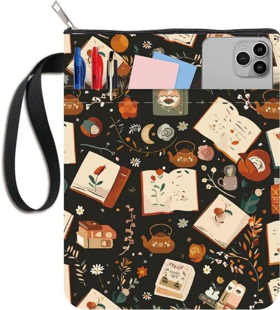 Sac de transport pour livre à motifs fleurs et pochette accessoires