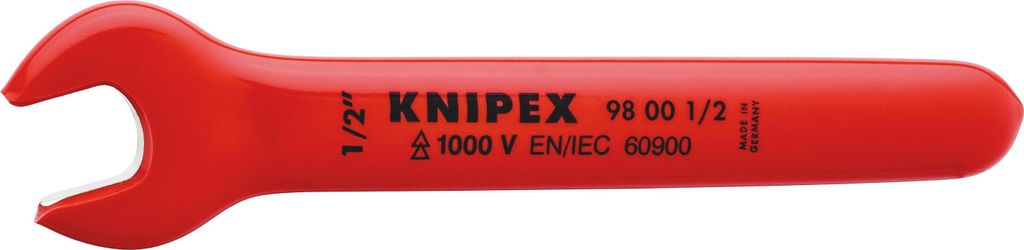 Knipex Einmaulschlüssel Schlüsselweite .1 / 2 Länge 139,7mm Winkel 15° verchromt 1000V-isoliert - 98 00 1/2ZOLL