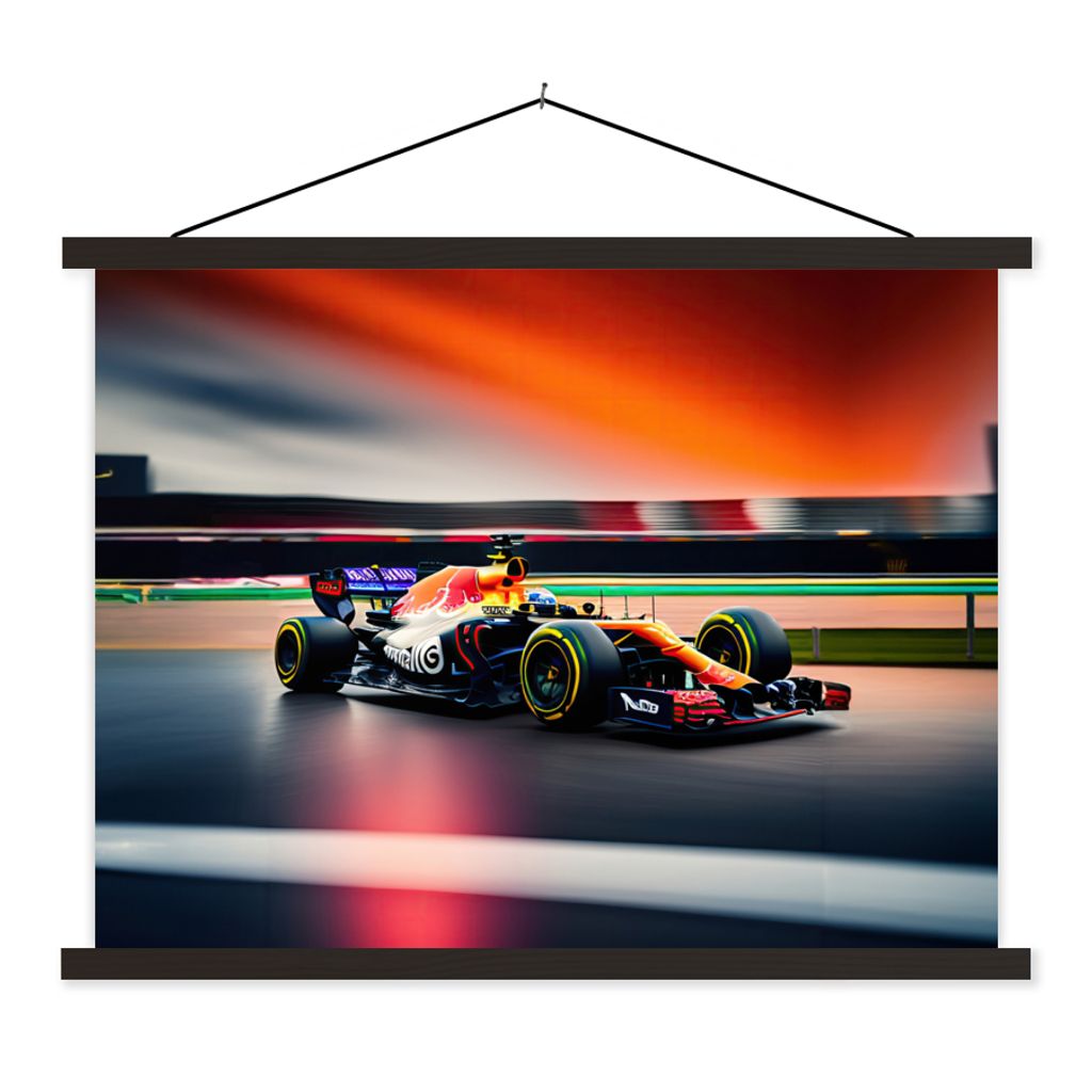 MuchoWow Textilposter Auto - Formel 1 - Rennstrecke - Rennwagen 40x30 cm mit schwarzem Rahmen - Dekorationen