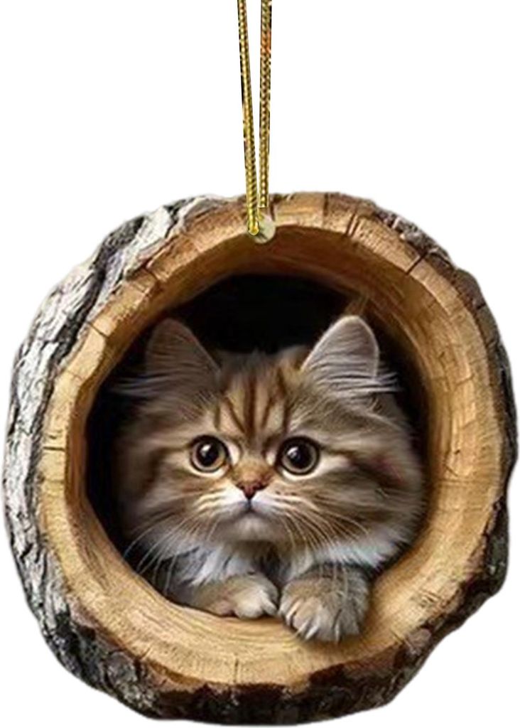 2D Katzen-Dekoration, hängende Acrylkatze im Baumloch, Weihnachtsbaumschmuck, Geschenk für Katzenliebhaber, festliche Dekoration