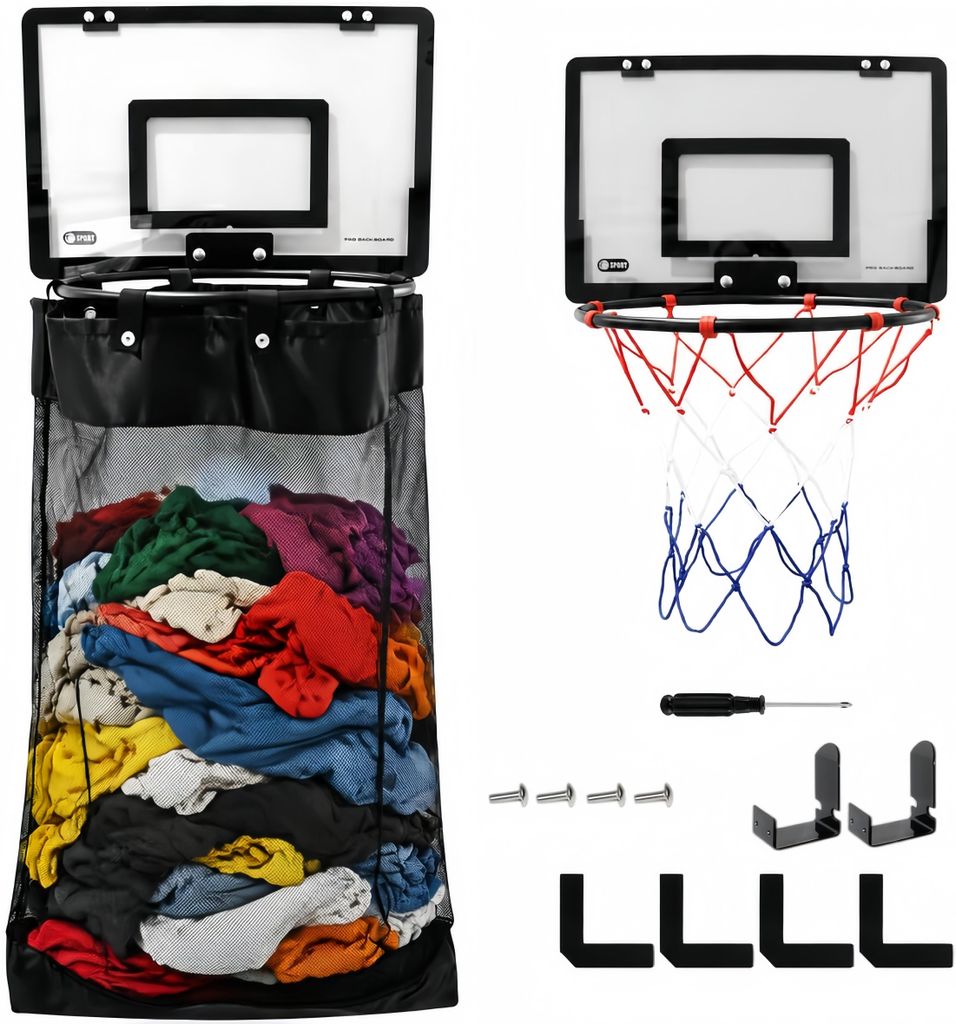 2-in-1 Basketball Wäschesammler, Hänge-Wäschekorb Tür(ohne Produktbild 