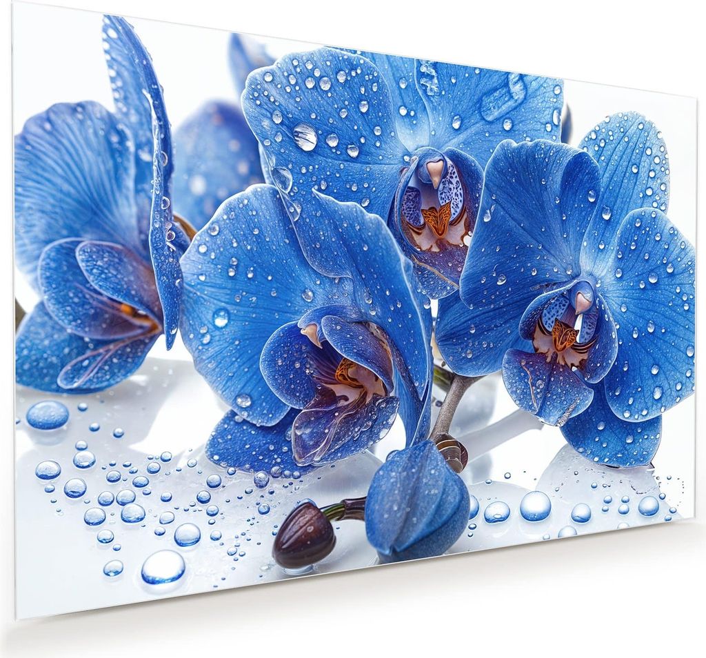 Glasbild 45x30cm in XXL für Wohnzimmer, Schlafzimmer Motiv Blaue Orchideen