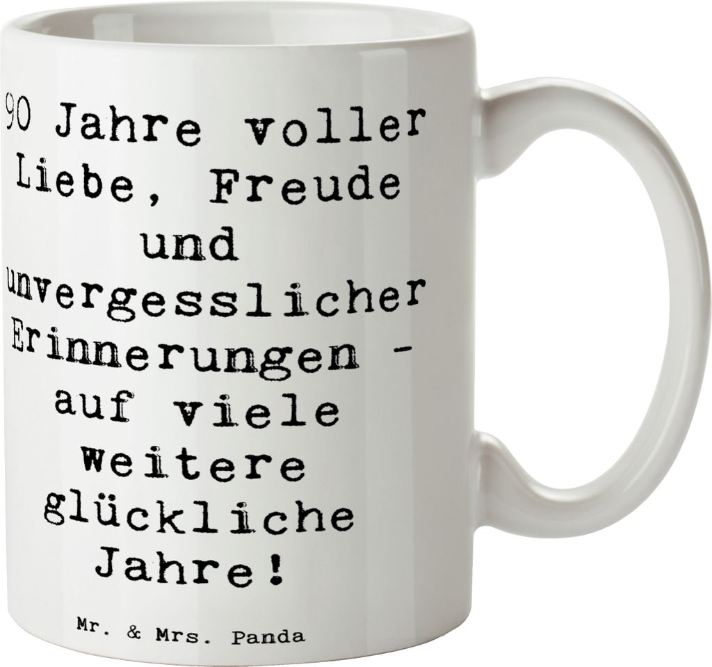 Mr. & Mrs. Panda Tasse Spruch 90. Geburtstag Liebe Freude - Weiß - Geschenk, Keramiktasse, bedeutungsvoller Geburtstagsgruß, Alter, Meilenstein, ...