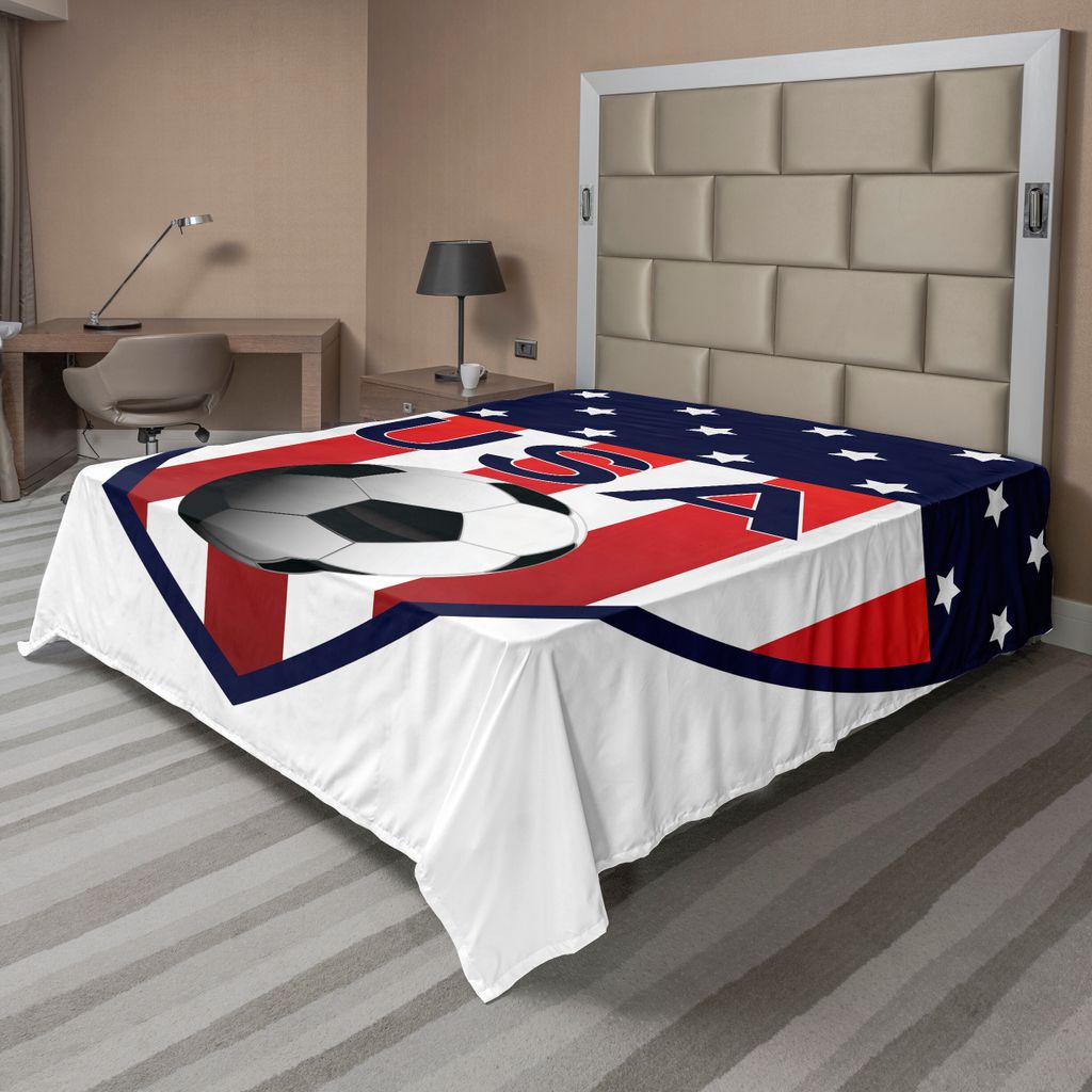 ABAKUHAUS USA Bettlaken, Team USA Themed Fußball Emblem Entwurf mit Sternen und vertikalen Streifen, weiches bequemes oberes Bettlaken für ein de...