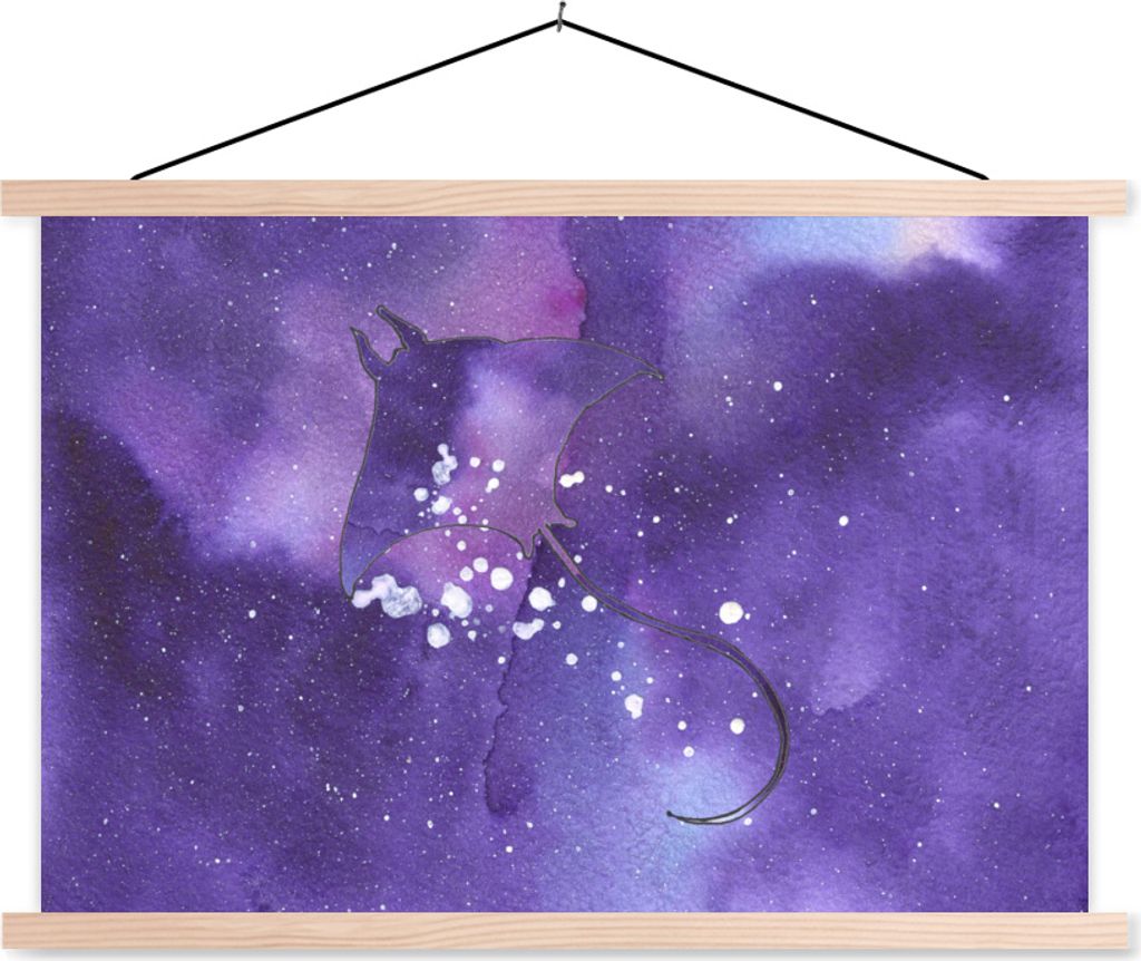 MuchoWow Textilposter Manta - Weltraum - Lila 60x40 cm mit holzfarbenen Rahmen - Bilder
