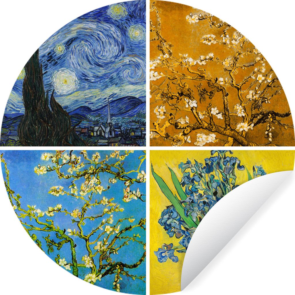 MuchoWow Runde Wandtattoo - Wandsticker Tapete Aufkleber Van Gogh - Sternennacht - Collage Ø 50 cm Selbstklebend und Repositionierbar - Wandaufk...