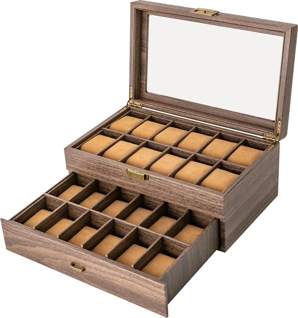 Rangement montres 24 places pour collectionneur - Design marron chic