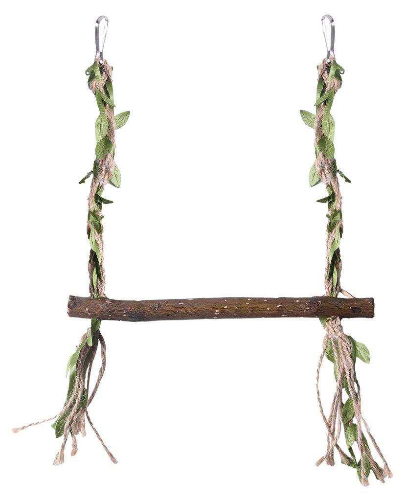 Holzschaukel für Papageien, natürlicher Ast mit grünen Kunstblättern, Sitzstange und Kauspielzeug für Vogelkäfige, geeignet für Papageien, N...