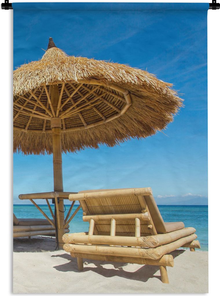 MuchoWow Wandteppich Wandbehang Strandkorb - Strand - Sonnenschirm - Meer - Sommer 120x180 cm Tapisserie Dekoration Wandtuch - Schlafzimmer - Dek...