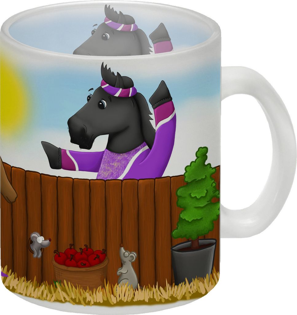 Glas Tasse mit schwarzes Pferd Motiv
