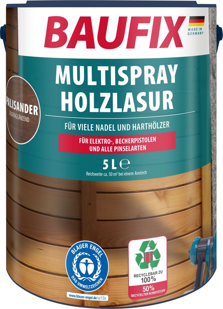 BAUFIX Multispray Holzlasur palisander seidenglänzend, 5 Liter, Holzlasur
