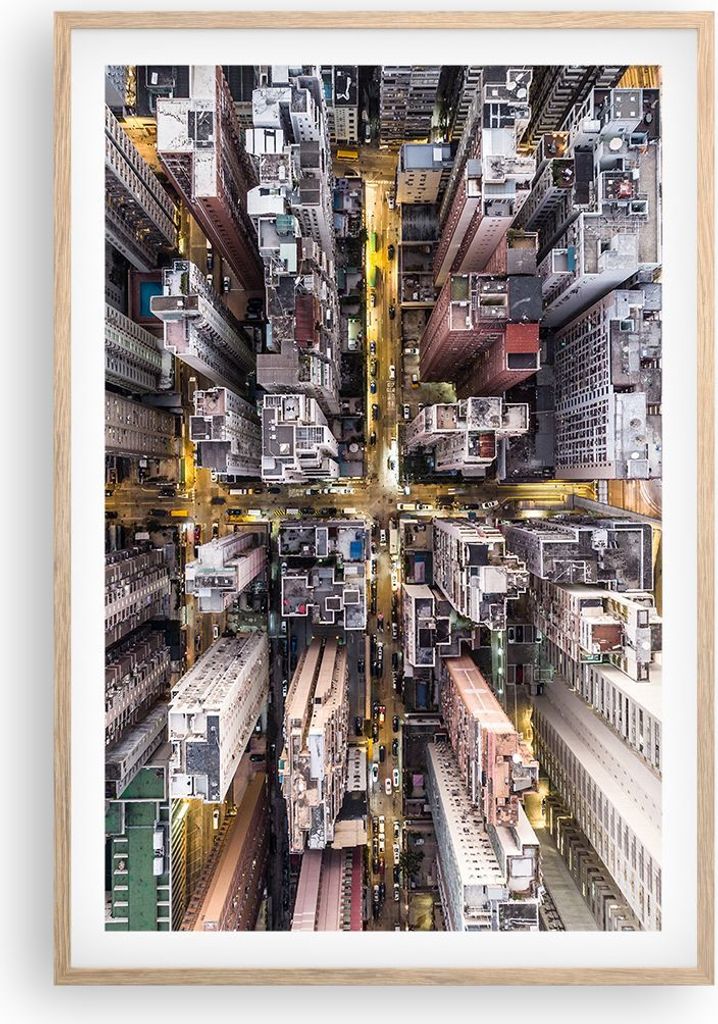 Gerahmtes Poster - Rahmen in heller Eiche - Metropole Luftaufnahmen Straße - 61x91,5 cm - Wand Bild - Wanddeko - Wandbilder - Kunstposter - Wandpo...
