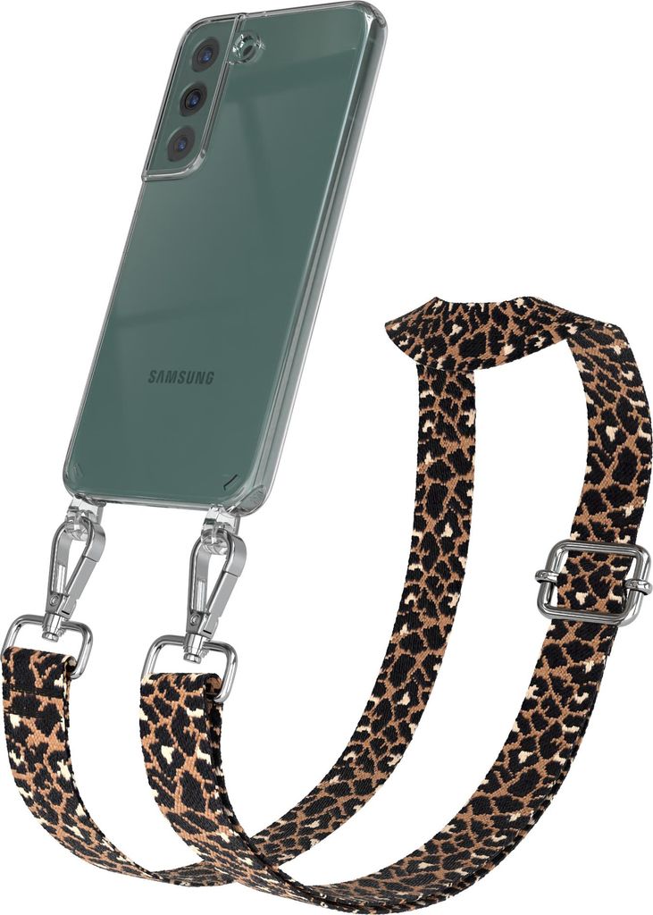 Samsung Galaxy S22 5G Chain Eyelets Slim Neck Strap Set Leo Style 13 Black/Brown 02 Metall Silver
